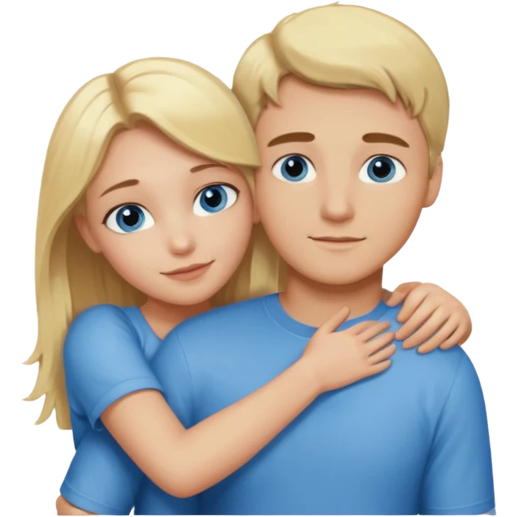 Create a blonde guy with blue eyes and a blonde girl with hazel eyes hugging  emoji