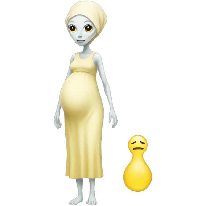 Pregnant white alien woman, full body in jellow  dress emoji