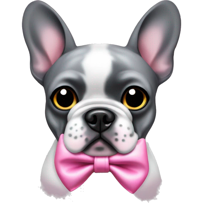Grey and black speckled French bulldog pink bow emoji