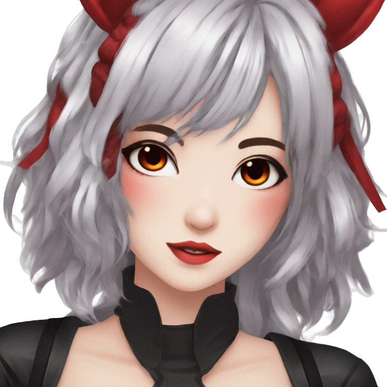 Gorgeous anime style lady with blushing face aesthetic and pretty edgy black red punk hair with hair garment trending style emoji