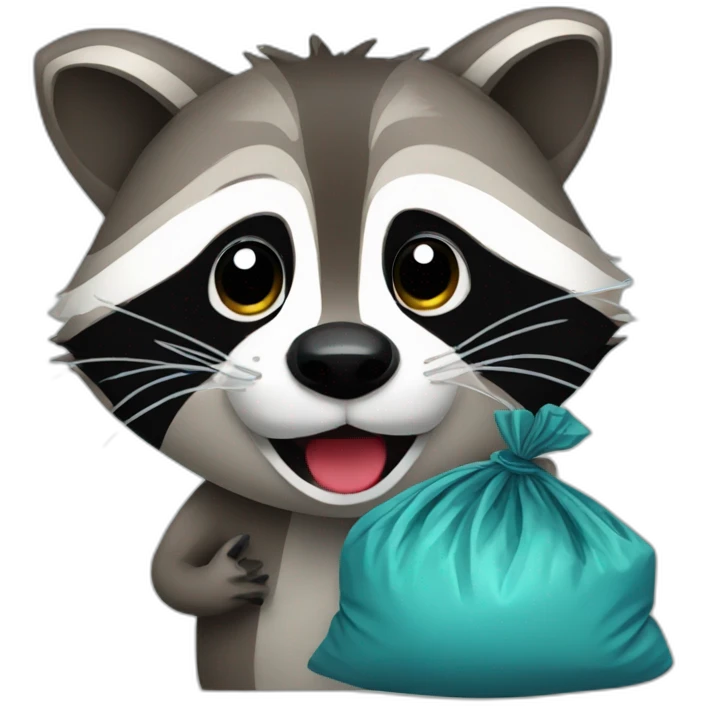 Raccoon with a garbage bag emoji