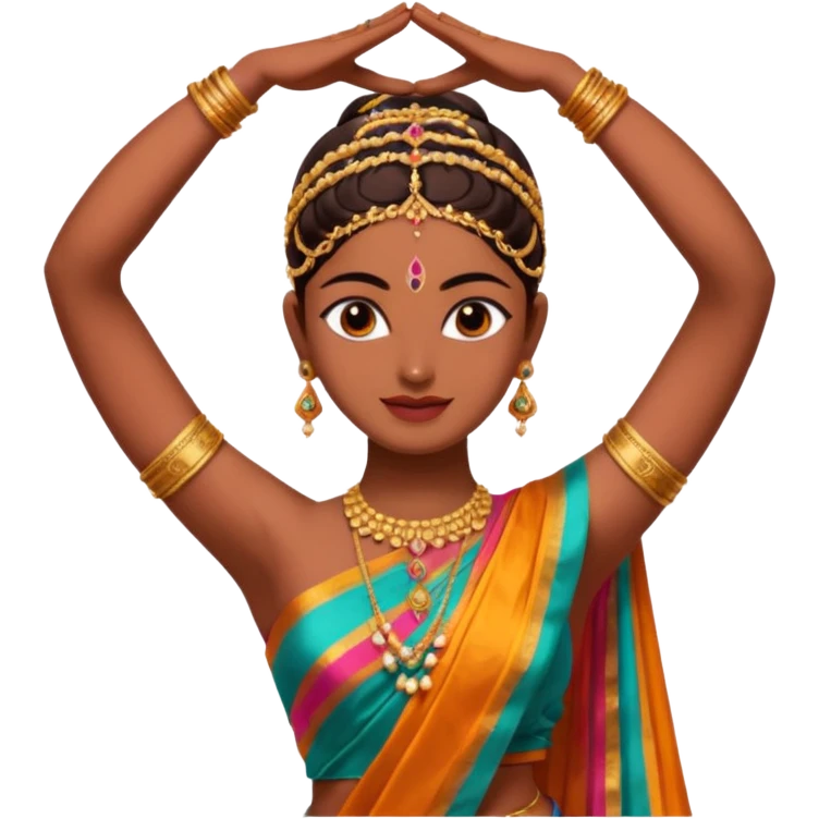 bharatanatyam dancer, hands above head, colorful sari emoji