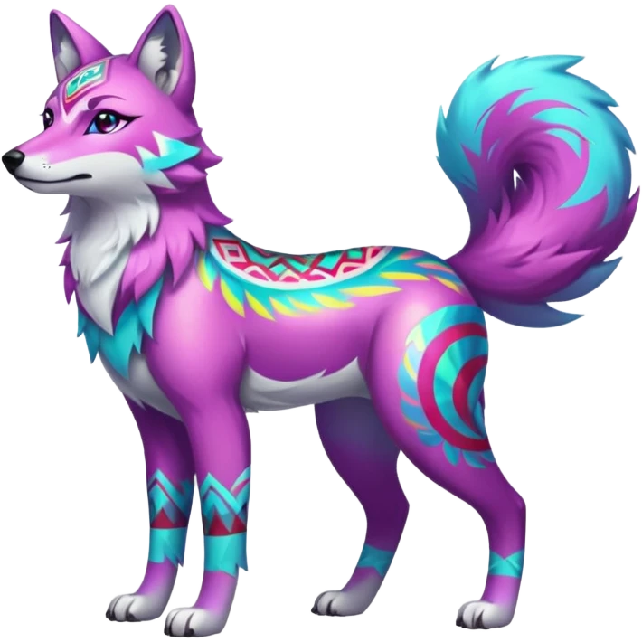 Colorful Shiny Fionbri-Falvie-sparkle-wolf-sona with tribal markings full body emoji