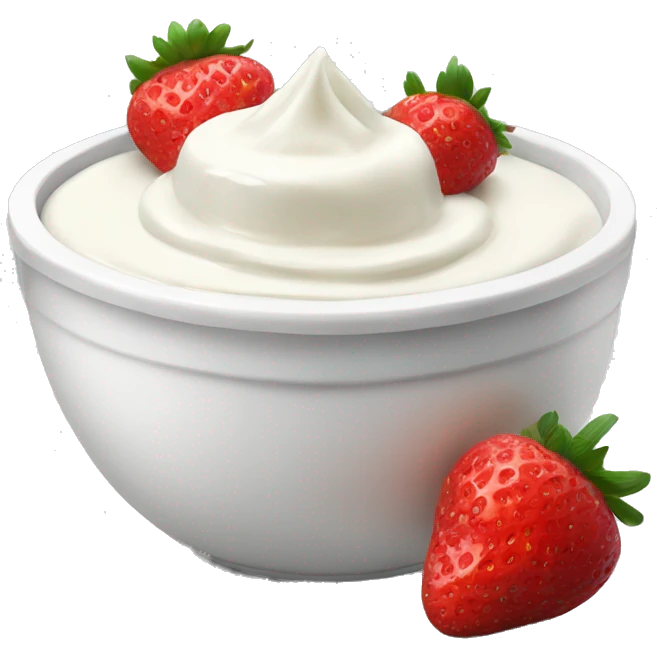 Realistic yoghurt in a bowl with strawberries emoji