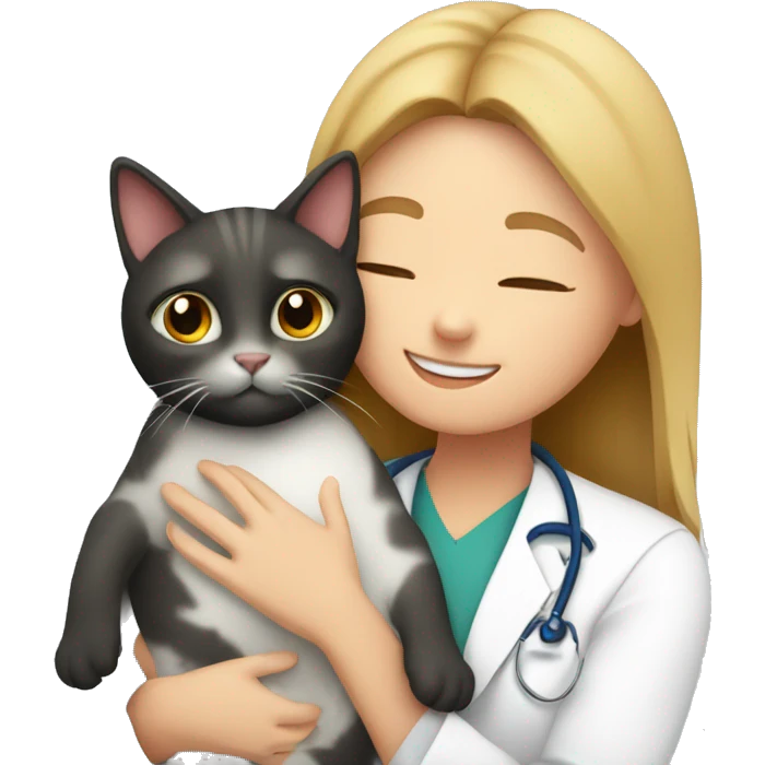 cat cuddles veterinarian girl emoji