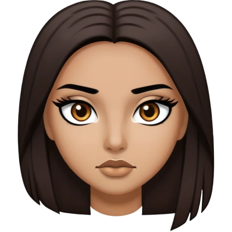pretty long hair straight dark brown hair baddie with black eyeliner and brown eyes emoji