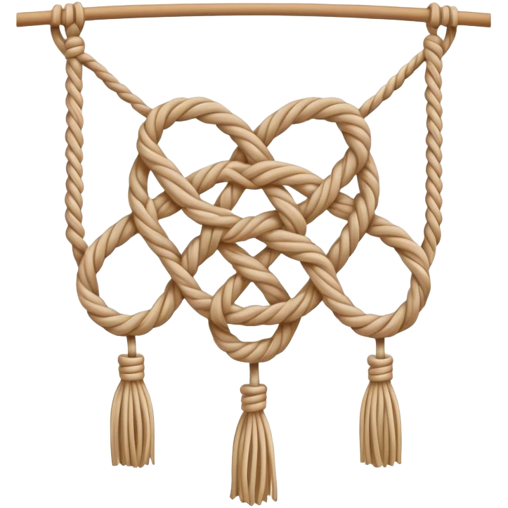 Macramé icon, intricate knot patterns, natural cords, woven texture, minimalistic style, clean lines, transparent background. emoji