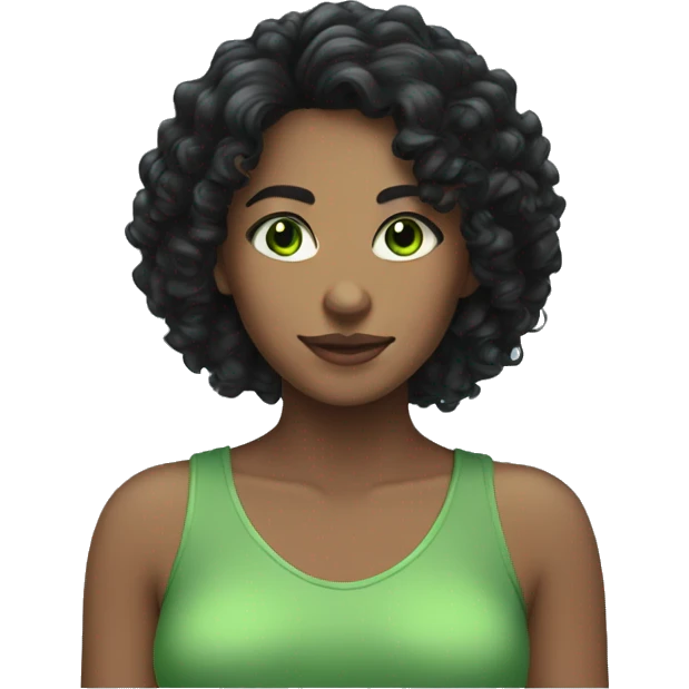 woman black curly long hair and green eyes emoji