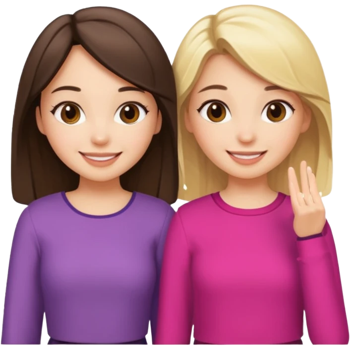 a brunette girl and a blonde girl in cute outfits smiling friends emoji