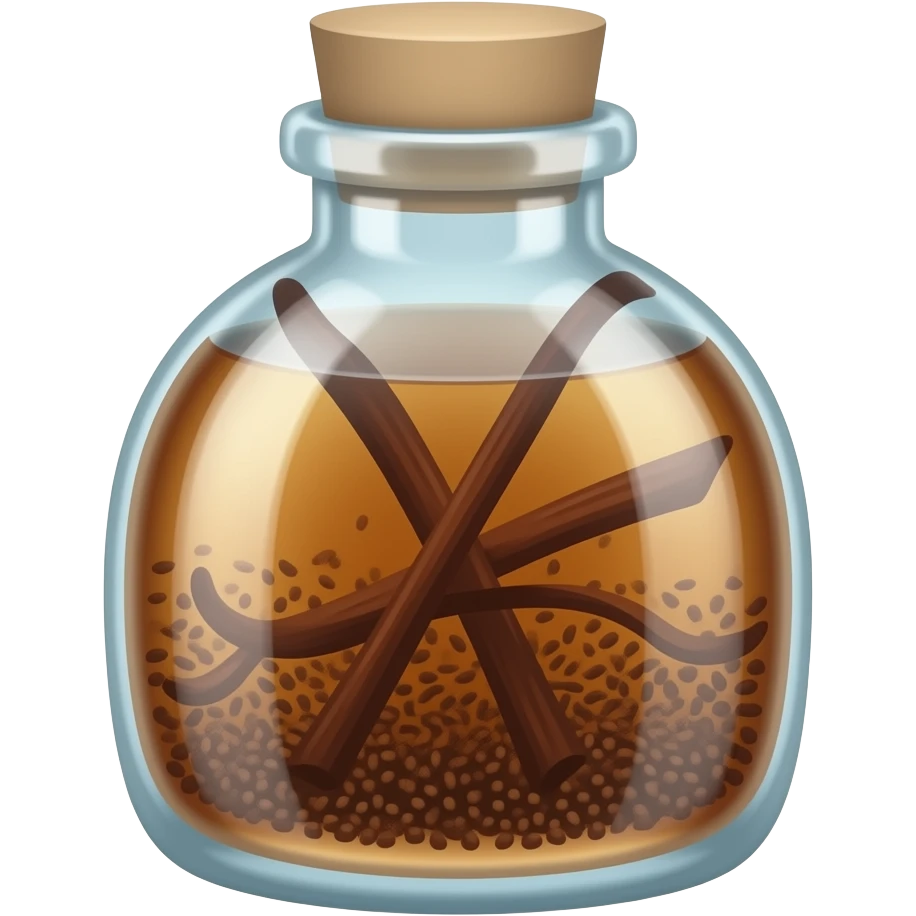 vanilla extract with dark grainy liquid inside the bottle emoji