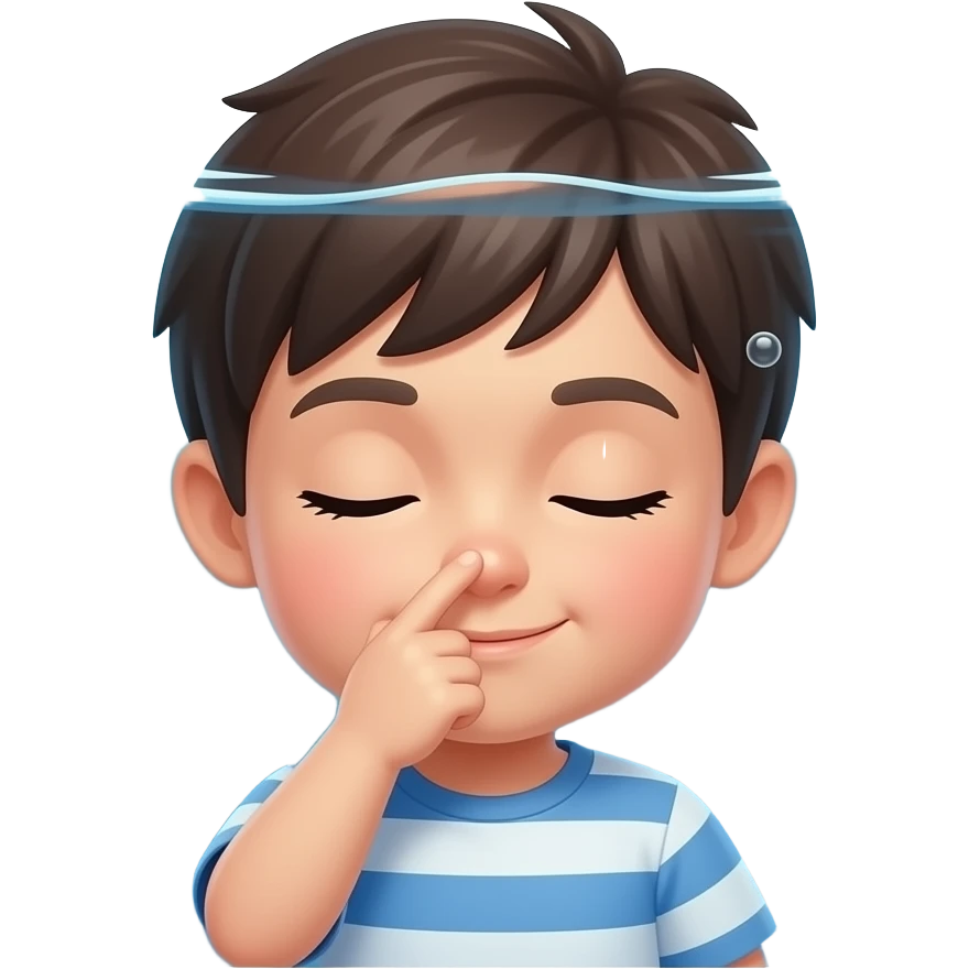 child holding nose with eyes closed under water emoji