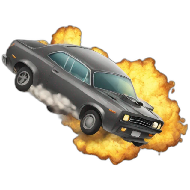 A car flying high after an explotion emoji