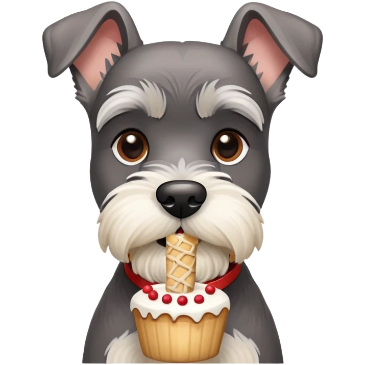 un schnauzer con una torta en froma de hueso de perro emoji