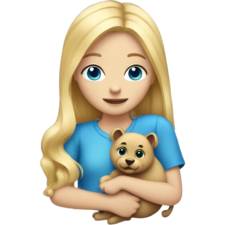 Blonde hair blue eyed girl holding an animal emoji