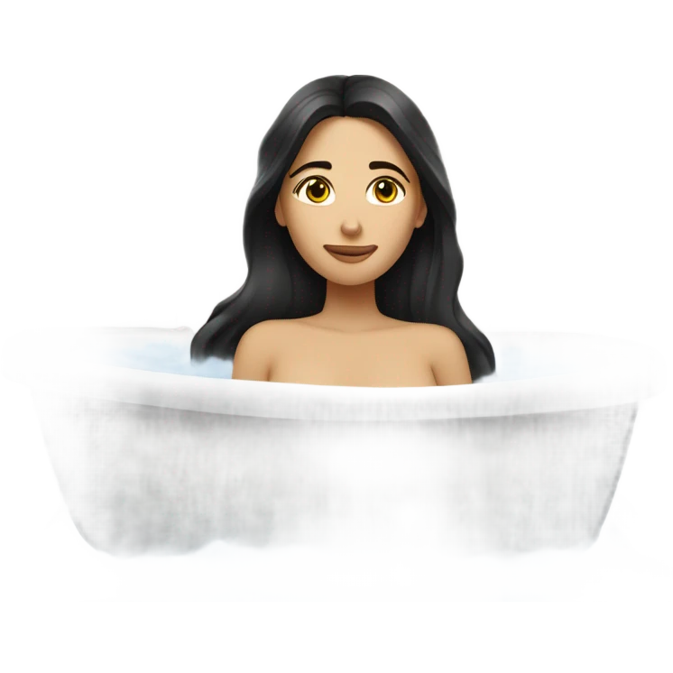 White Woman with dark long hair in bath emoji