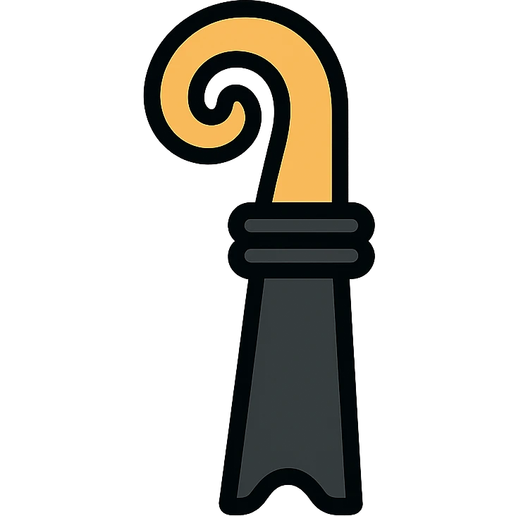 Cantonal flag of Basel-Stadt, black bishop's crozier on white background, simple and iconic, no text, flat style emoji