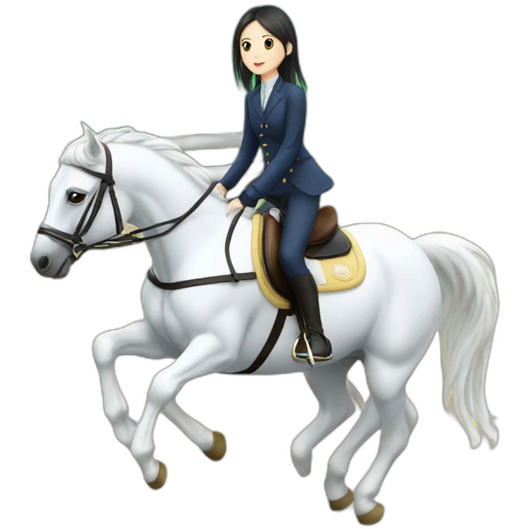 Obstacle flying over equestrian Japanese girl white hourse emoji