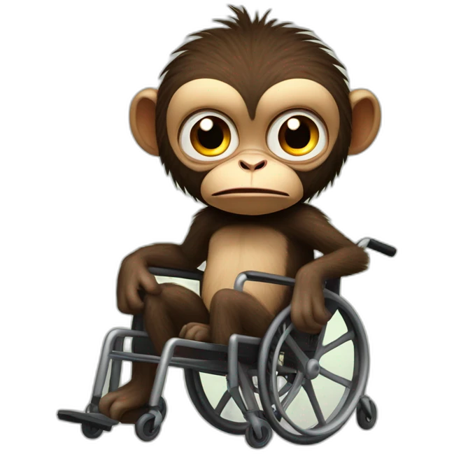 Very angry monkey with small ferocious rollins eyes rides cute wheelchair emoji