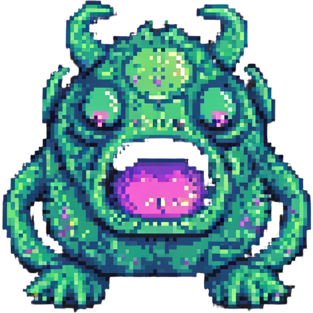 slime monster with a goofy face pixel art emoji