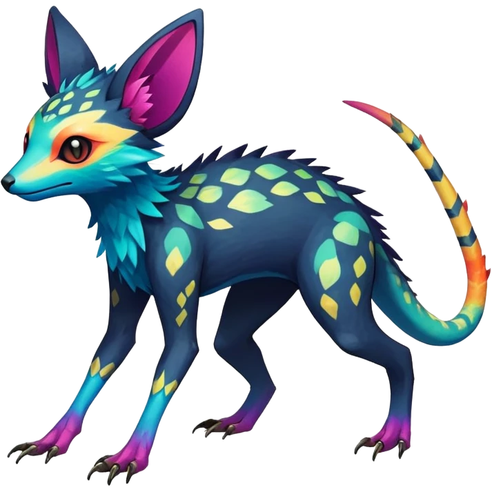 Rare realistic exotic edgy epic pretty beautiful handsome gorgeous aesthetic colorful vibrant Vernid-Trico-species-Fakemon-creature by LiLaiRa, 4 legs, random markings, (full body) emoji