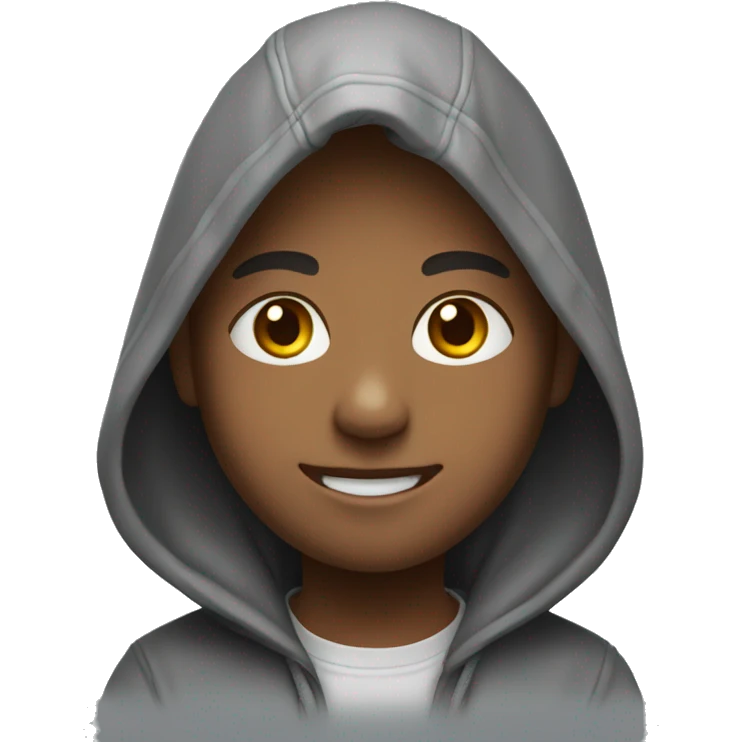  young emoji with a friendly smile, wearing a hoodie with a cross logo emoji