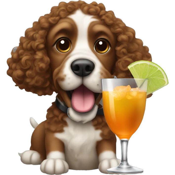 A dog with brown curly hair sipping a cocktail emoji
