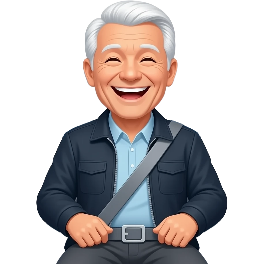 Laughing Old man on plane in seatbelt emoji
