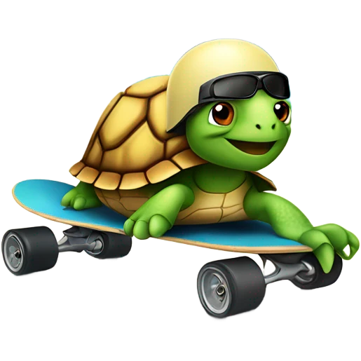 A turtle in a racing helmet, speeding on a skateboard  emoji