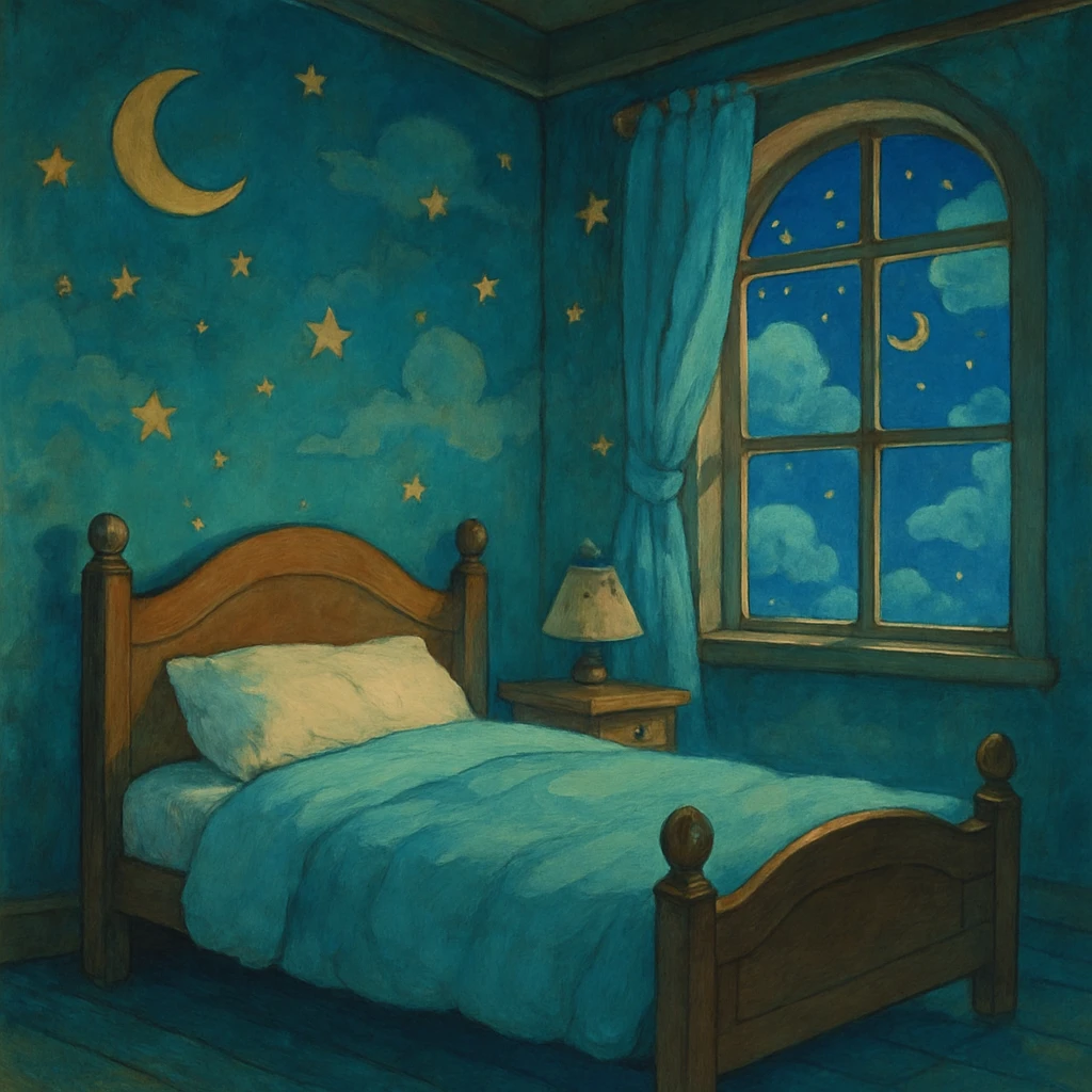a bed, ghibli style, dreamy and whimsical emoji