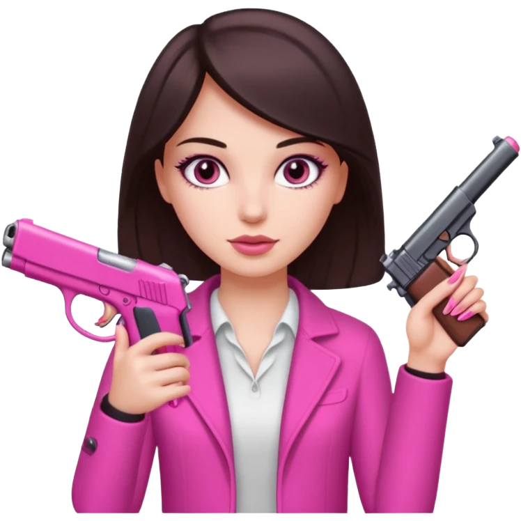 White Girl dark brown eyes hand pink nails holding pink gun emoji
