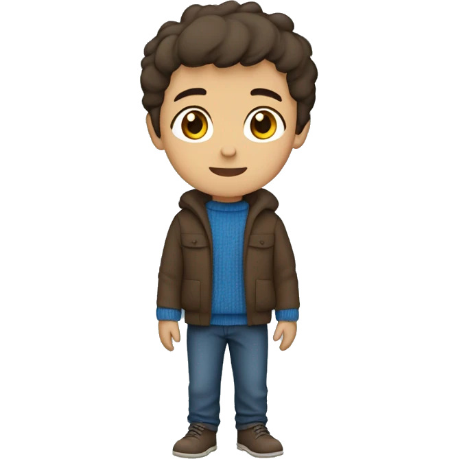 winter, christmas, hispanic, short brown hair, boy, brown eyes, child, full body, blue sweater emoji