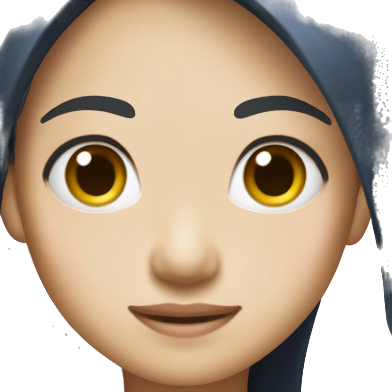 Asian girl with long black straight hair, silver earrings, and a navy tank top ios  emoji emoji