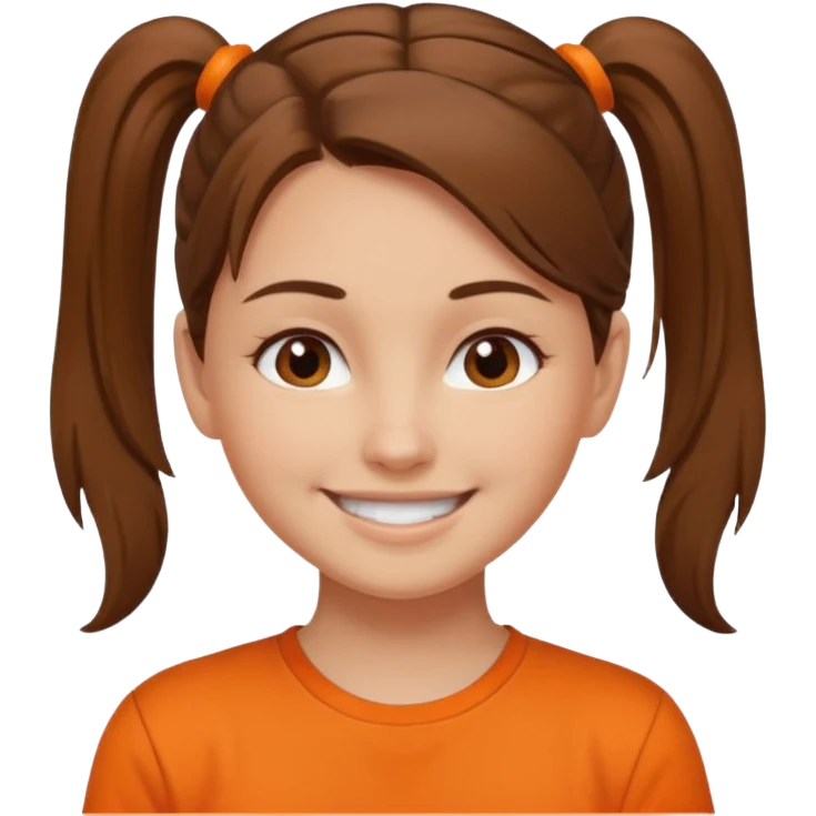 brown hair girl with ponytail and orange shirt older emoji