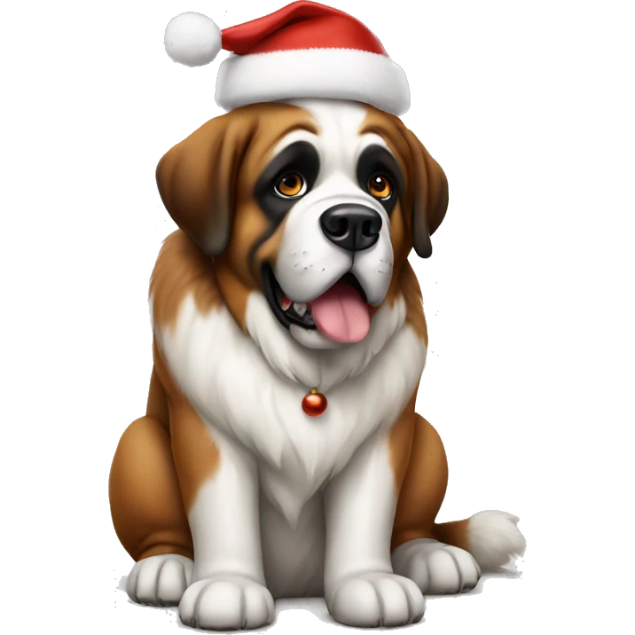 St.bernard with a Christmas hat emoji