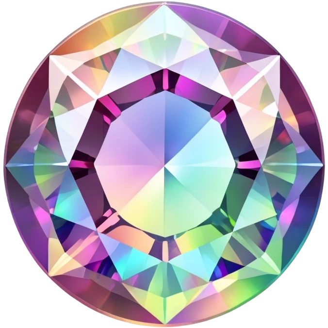 Round cut holographic mystic quartz gemstone with rainbow iridescence and sparkling facets emoji