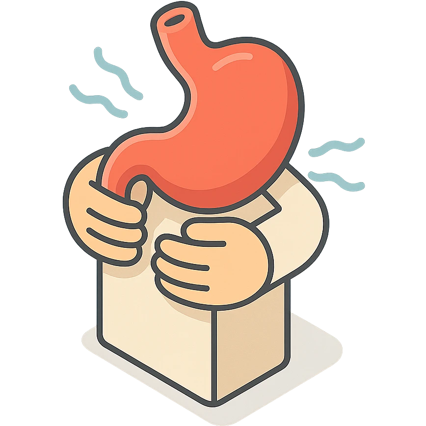 pain in the stomach, close-up: stomach in clothing with hands holding it, waves of pain, detailed shadows and highlights, no face or legs, only stomach in clothing, hands and pain, transparent background emoji