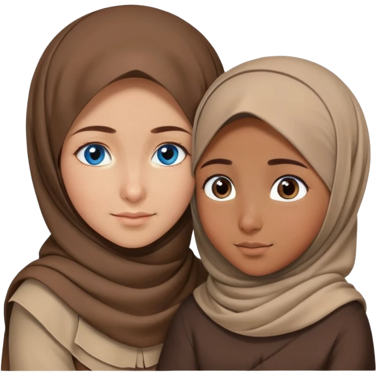 Turkish beautiful finish Konya girl blue eyes with brown beige hijab islamic dress and hugs with a boy brown haircut brother  emoji