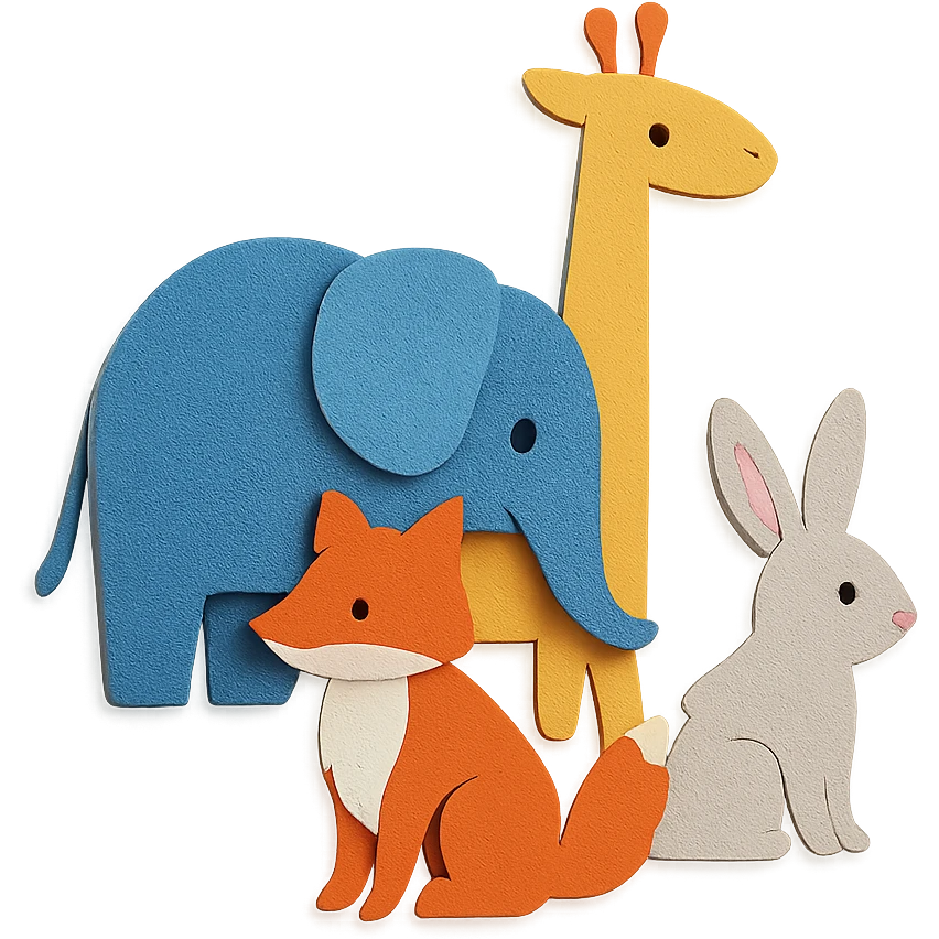 paper craft style group of animals without background emoji