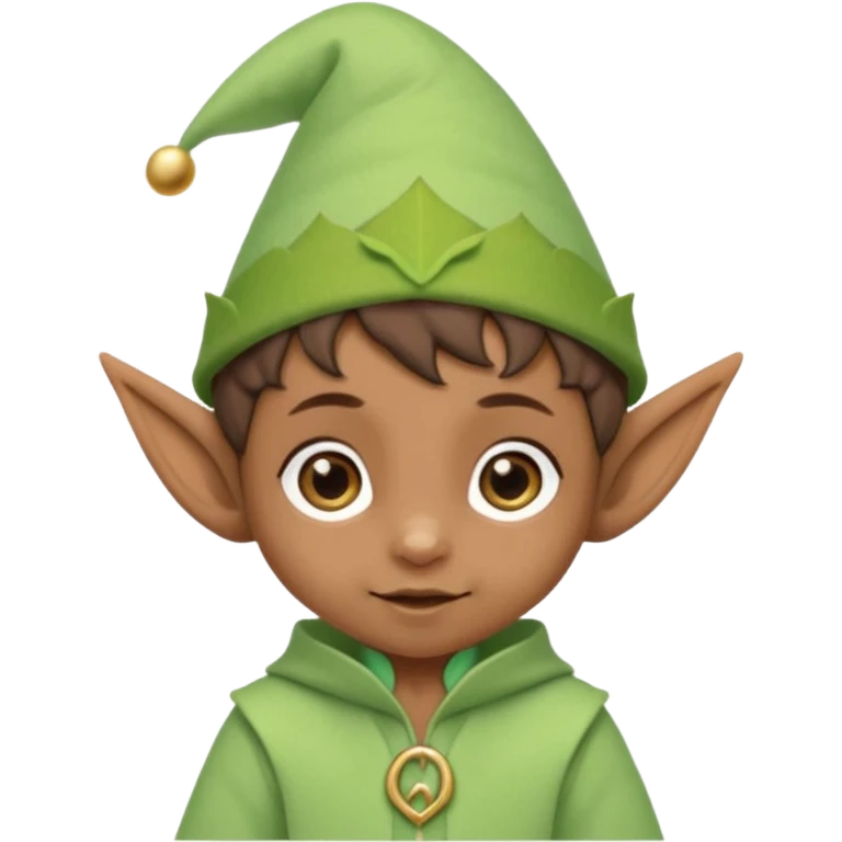 Tiny elf baby brown skin with pointy ears and hat, pastel green outfit,  emoji