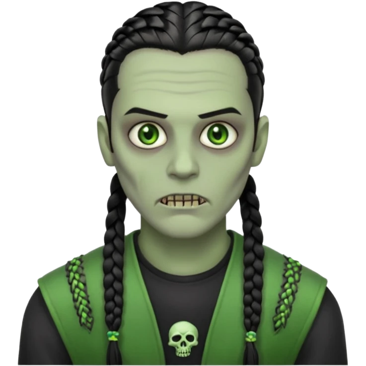 Cornrows black hair color, men zombie and green eye color, with dark zombie clothes emoji