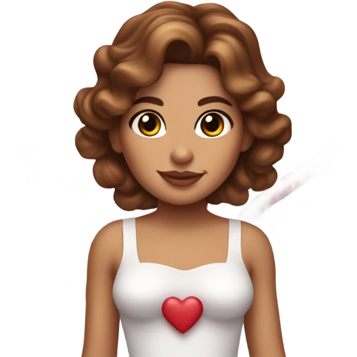Woman with brown wavy hair , brown eyes , beauty mark like cindy crawford , dressed like cupid flying  emoji
