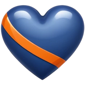Glossy, sporty dark blue heart with diagonal white and orange athletic stripes going down one side emoji