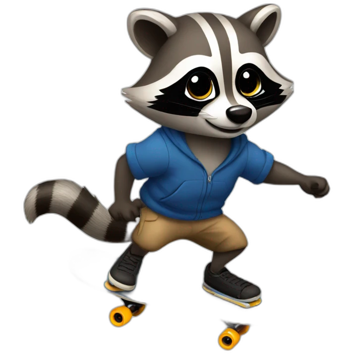 Raccoon riding skateboard emoji