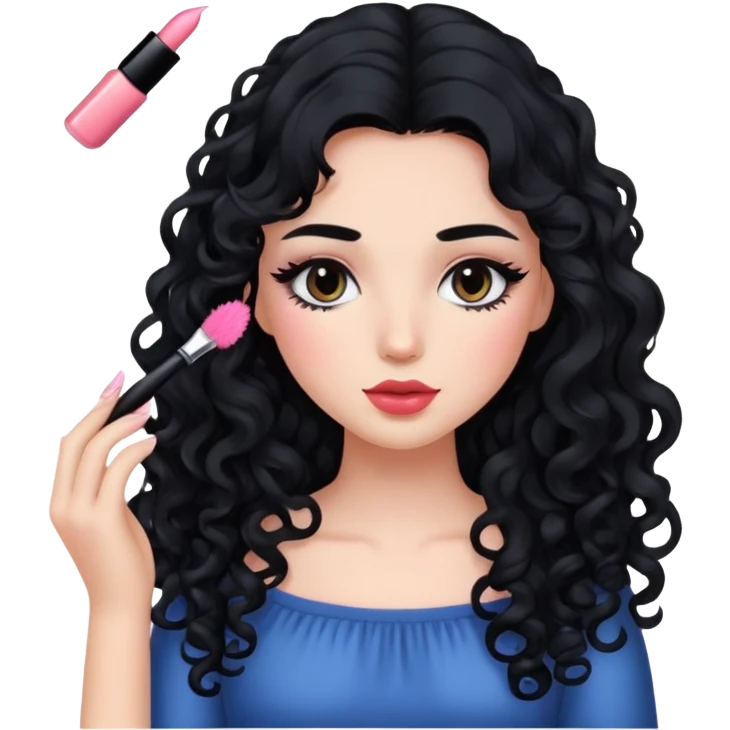 Girly, blush, mascara, lipgloss, long long curly black hair emoji