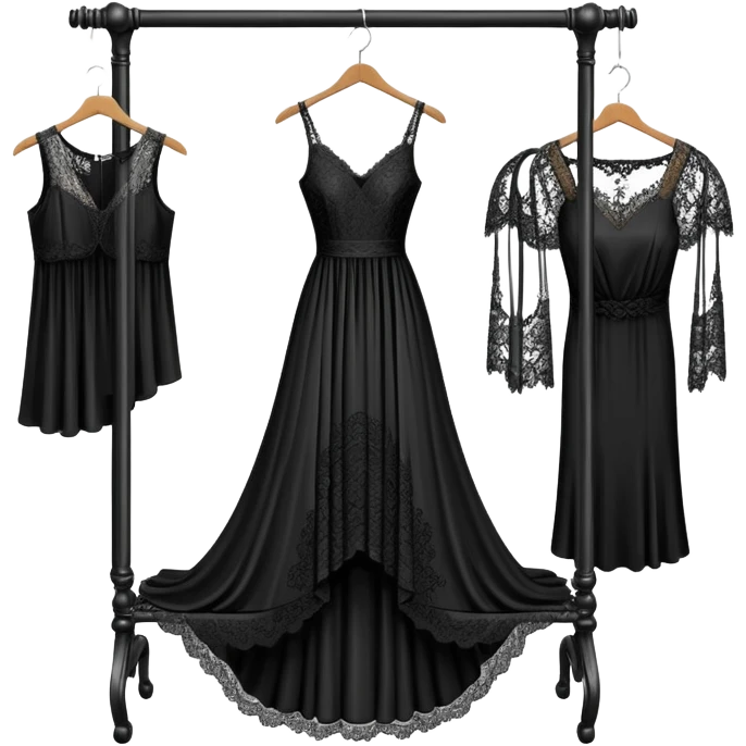 clothing rack with an elegant black dress hanging on it emoji