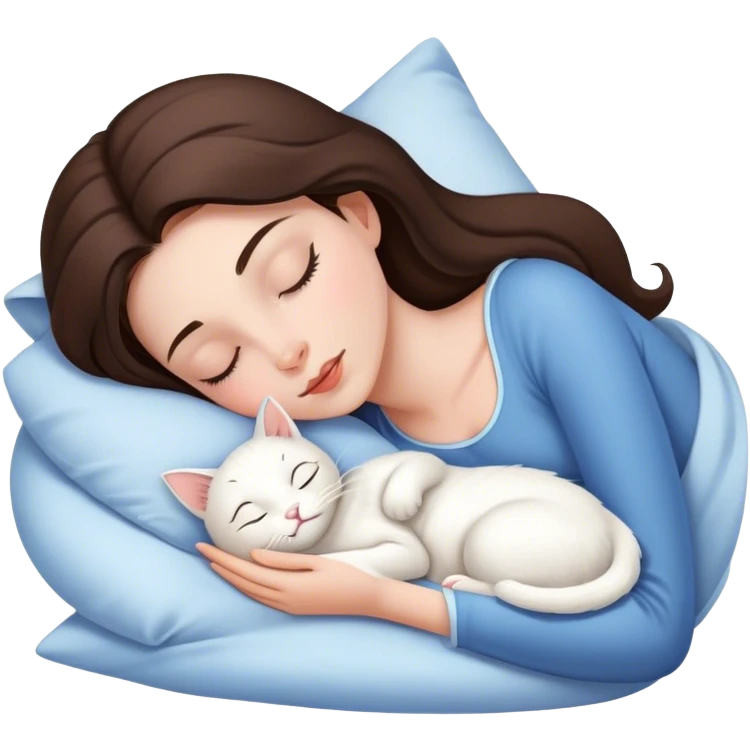 brunette Sleeping beauty girl with white kitty emoji