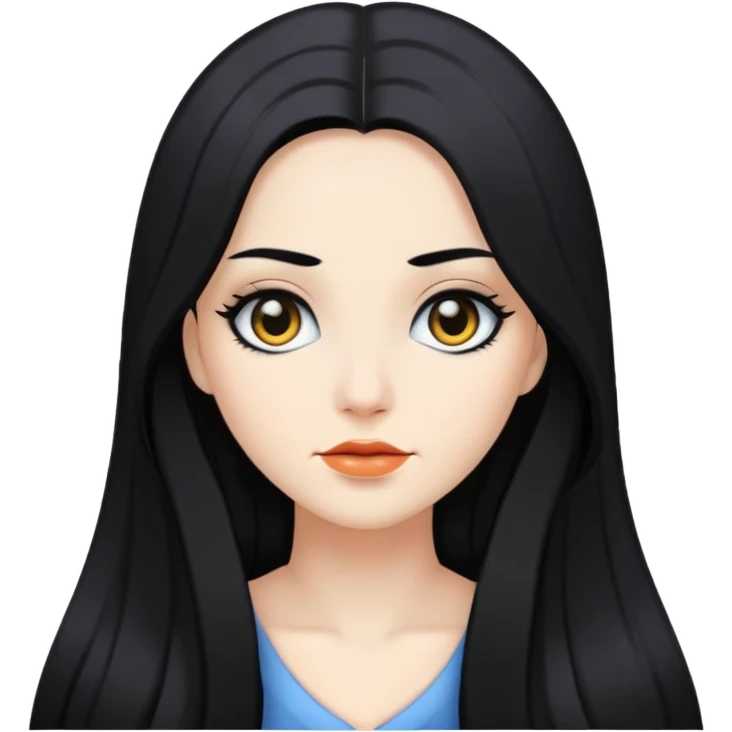 Tóc dài đen hai mái, mắt đen, da trắng emoji
