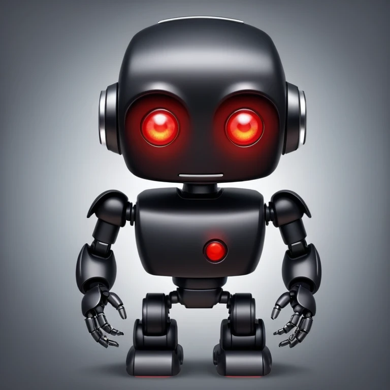 black robot with white led red eyes, red background emoji