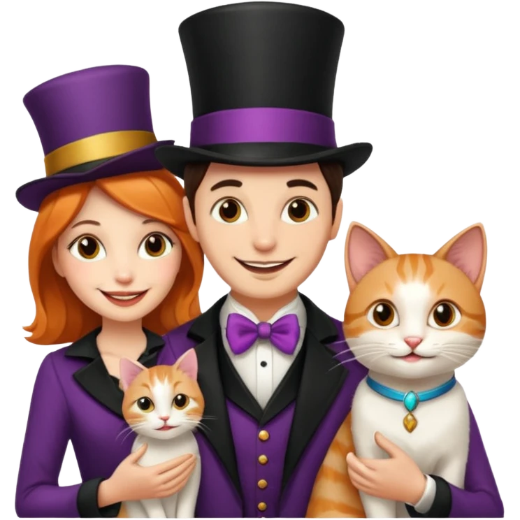 magician couple and their pet cat emoji