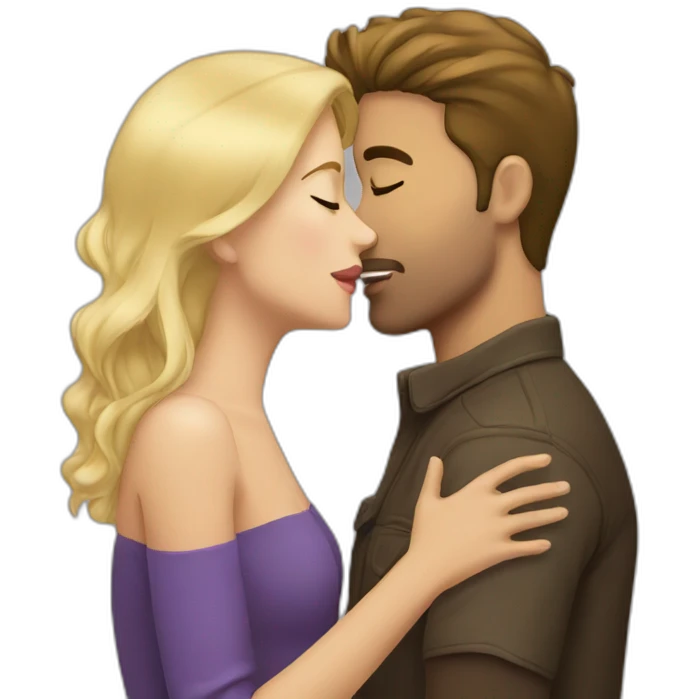 Blond woman kissing brunette man emoji